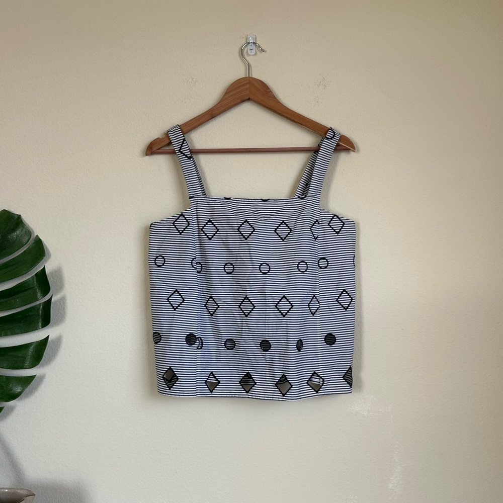Madewell Square Neck Stripe Eyelet Cut Out Tank